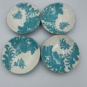 Kate Spade Lenox Gwinnett Lane Turquoise Saucer NEW Set of 4 Gold Rim